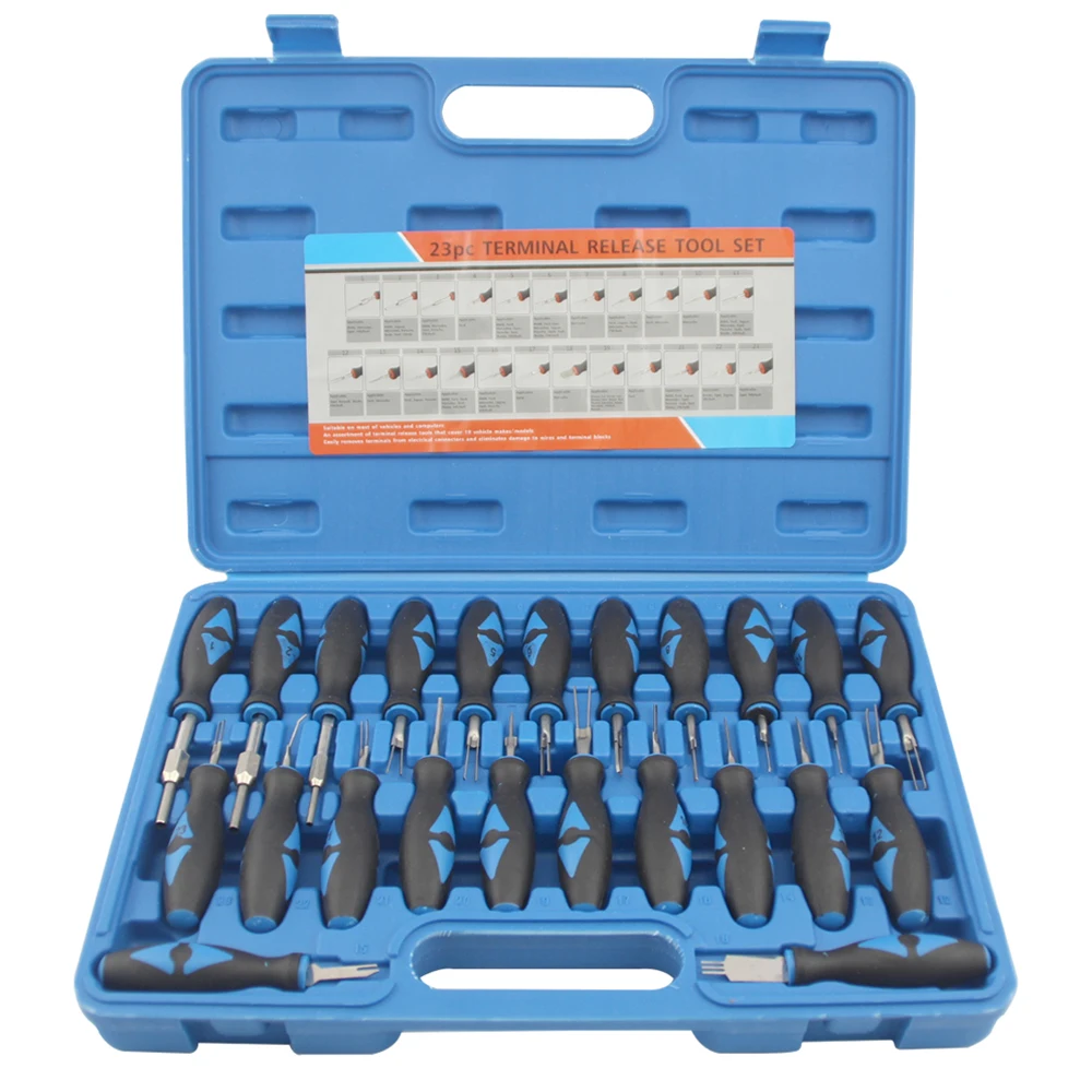 23PCS Universal Terminal Release Tools Set Harness Connector Remover Tool Package Hand Tool Kit with Plastic Toolbox Storage