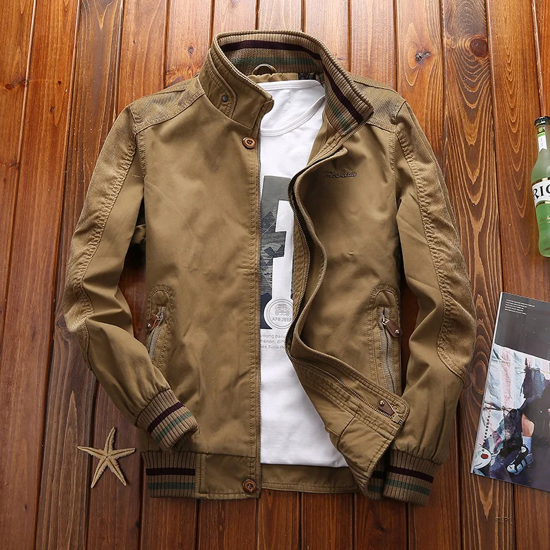 

American 2025 New Fashion Vintage Men's Solid Color Stand Collar Casual Trendy Loose Long Sleeve Jacket Male Coat Clothes Tops