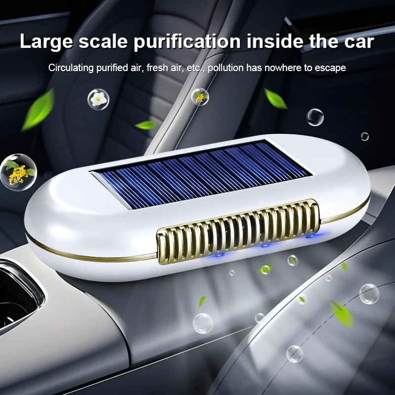 Solar Car Air Purifier, Dual Power, 10-15 Days, Auto, Odor Removal, No Filter, P D&S, Gift For Car Lovers