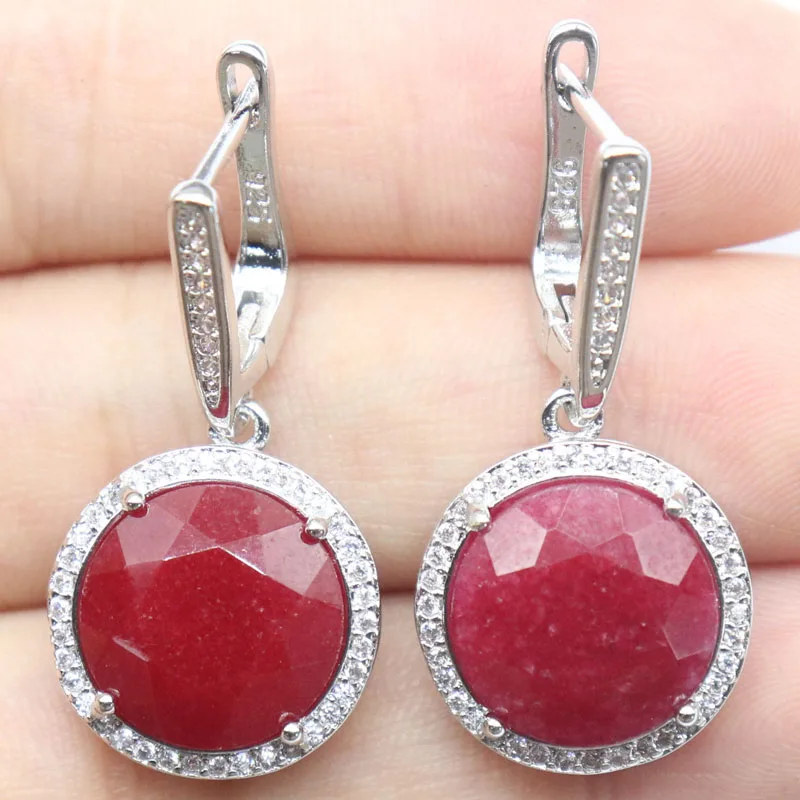 Buy 4 Get 1 Free  31x15mm Lovely Cute 6.8g Real Green Emerald Blue Sapphire Red Ruby White CZ Daily Wear Silver Earrings