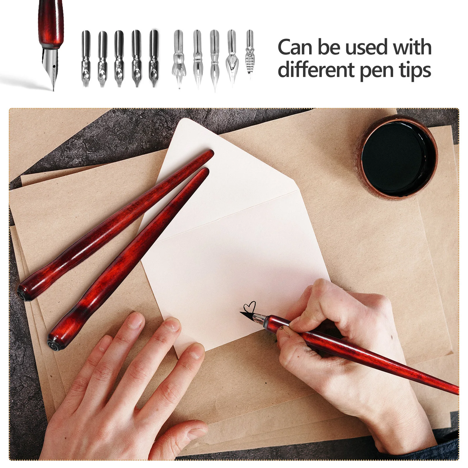

12Pcs Rosewood Colored Dip Pen Holder Wooden Calligraphy Pen for Illustration Writing Drawing Comic Art Comfortable Grip Nib