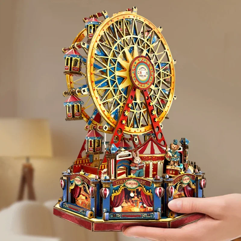 DIY Century Ferris Wheel Music Box Doll Houses Wooden Miniature Model Kit 3D Puzzle Dollhouse With Furniture for Friends Gifts