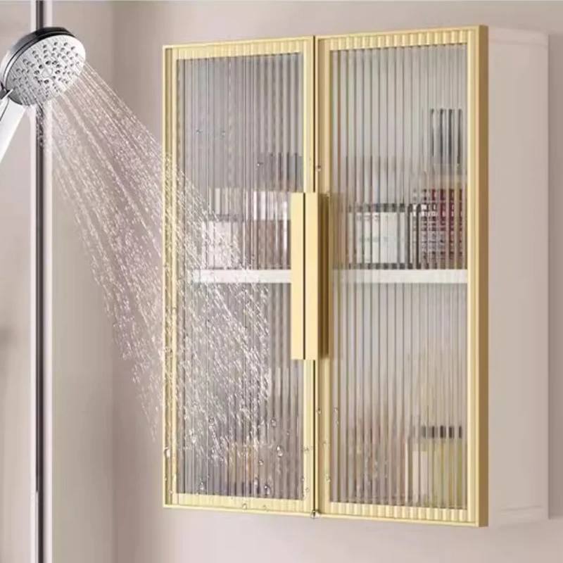 ‌Modern Cream Bathroom Cabinet|Large Capacity Wall-Mounted Shelving|Waterproof Dustproof Storage|Aluminum Alloy Vanity Organizer