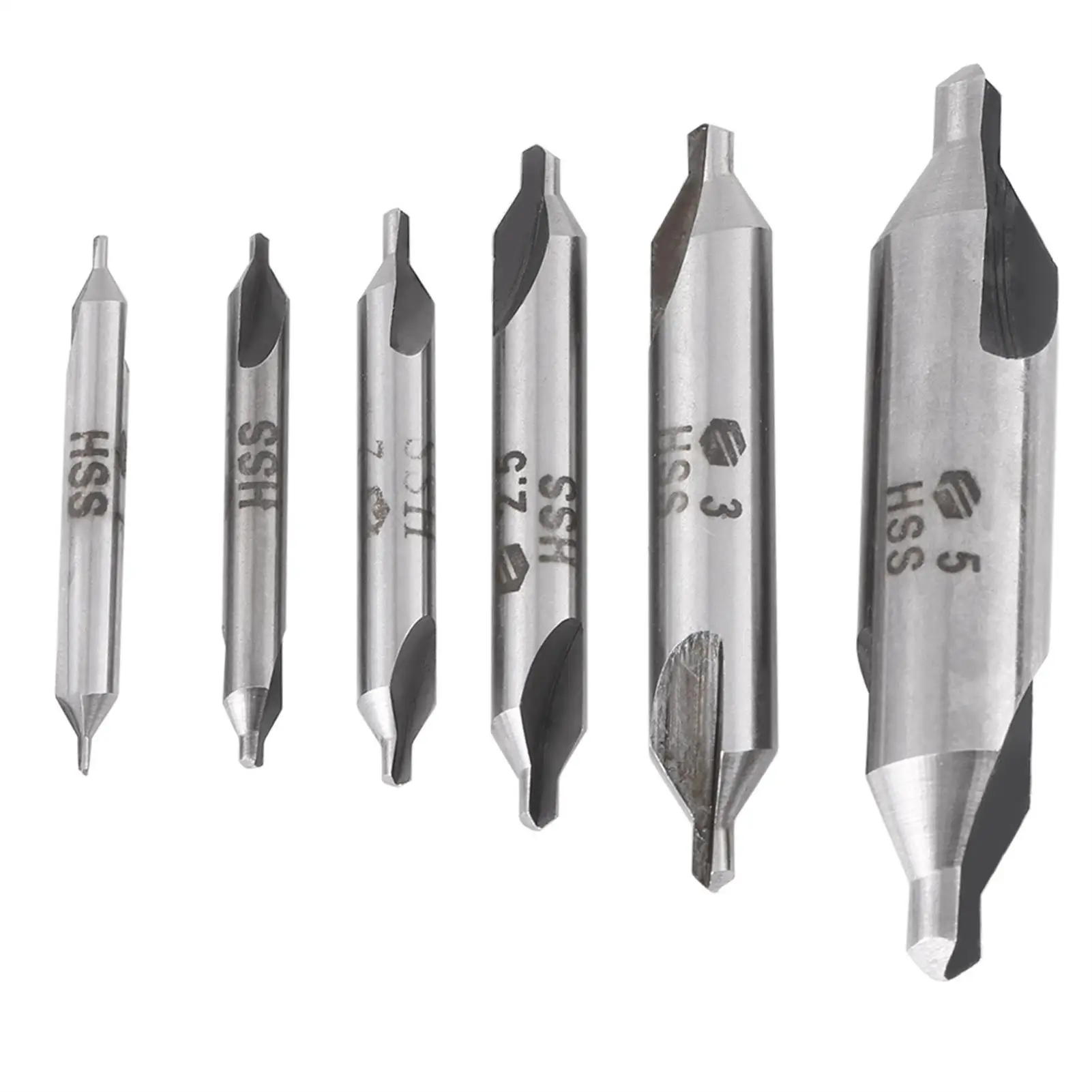 6pcs HSS Center Drill Bit Set 1/1.5/2/2.5/3/5mm, 60 Degree Precision Centering Drills for Metalworking