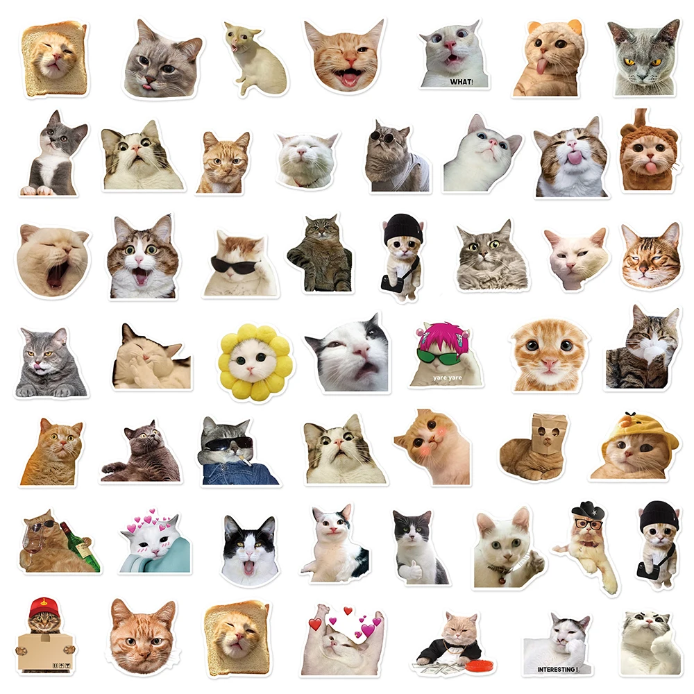 10/30/50pcs Cute Cats Stickers Funny Animal Meme Catoon Decoration Decal DIY Notebook Phone Fridge Car Kawaii Sticker Joke Toys