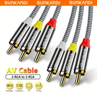 SUNKANDI Audio Video RCA Cable，3RCA Male to 3RCA Male 24K Gold Plated AV audio Cable for Speaker, Amplifier, DVD Player and More