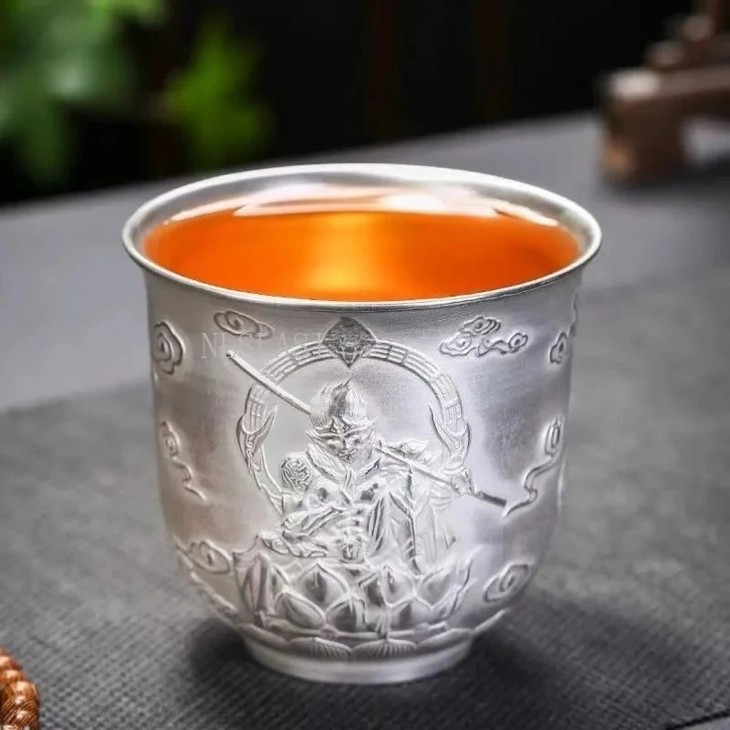Silver Inner Pot Kung Fu Ceramic Gilded Silver Tea Cup for Tea Tasting, Master's Cup, Large Single Glass