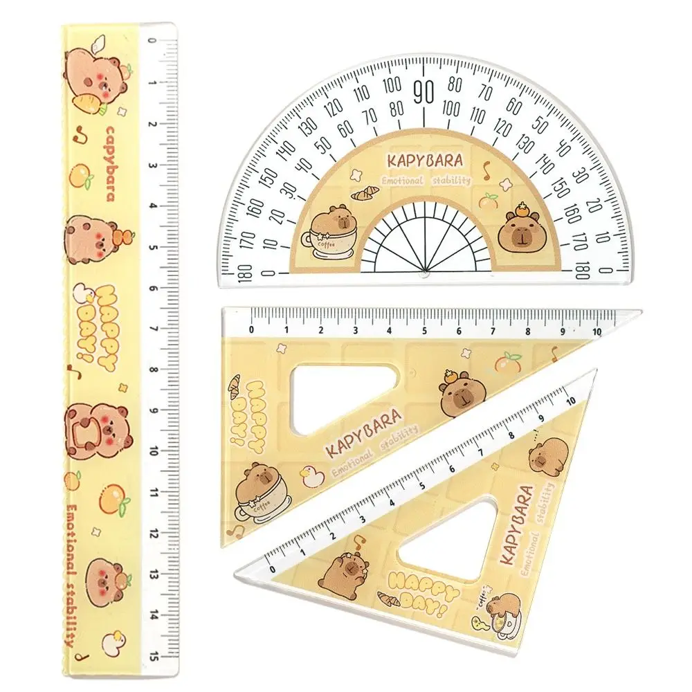 4pcs/set Creative Acrylic Capybara Set of Rulers Office Supplies Cute Cartoon Soft Ruler Set Drawing Tools Straight Ruler