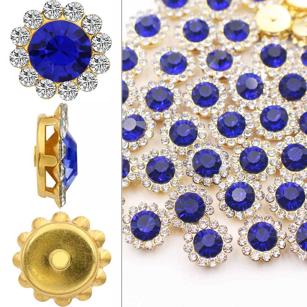 8MM-12MM Flower Claw Blue Sew On Rhinestones Silver Bottom Stones Glass Crystals Sewing Rhinestones Clothing Accessorie Crafts