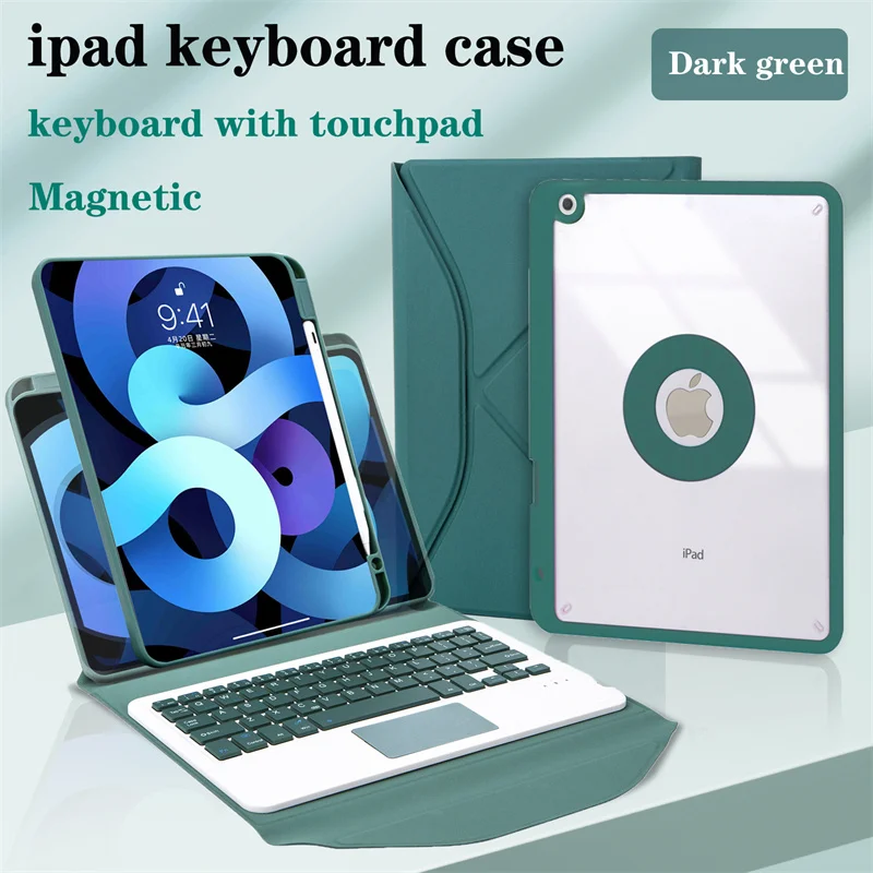 

Magnetic Touchpad Keyboard Case For iPad 10.2 9th 8th 7th 2019 2020 2021 Cover Triangular Stand Back Suck Ring Shell + Pen Slot