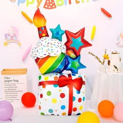 1 Piece Cake Gift Box Aluminum Foil Balloons Kidsren's Birthday Party Decoration, Happy Birthday Cake Decoration Balloons