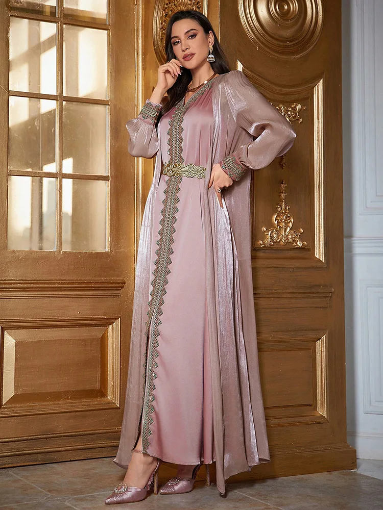 TOLEEN 2024 New Women\'s Luxury Elegant Party Evening Floral Applique Long Sleeve Glamorous Kaftan Jalabiya Arabian ModestDress