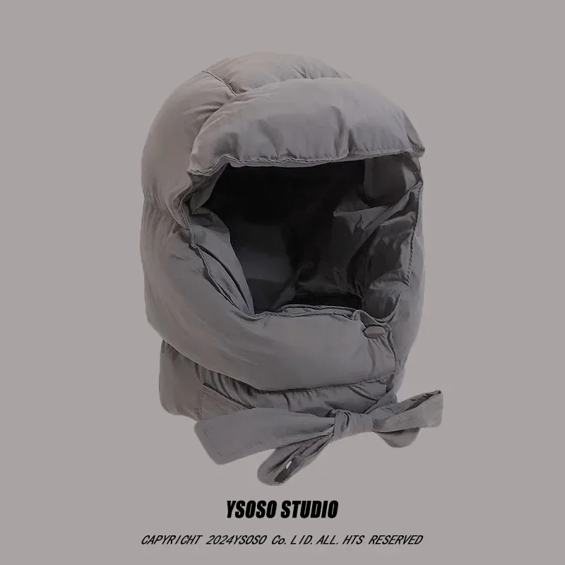 Autumn Winter Down Cotton Warm Lei Feng Hat Ear Protector Riding Electric Vehicle Cold Proof Velvet Thickened Ski Bomber Cap