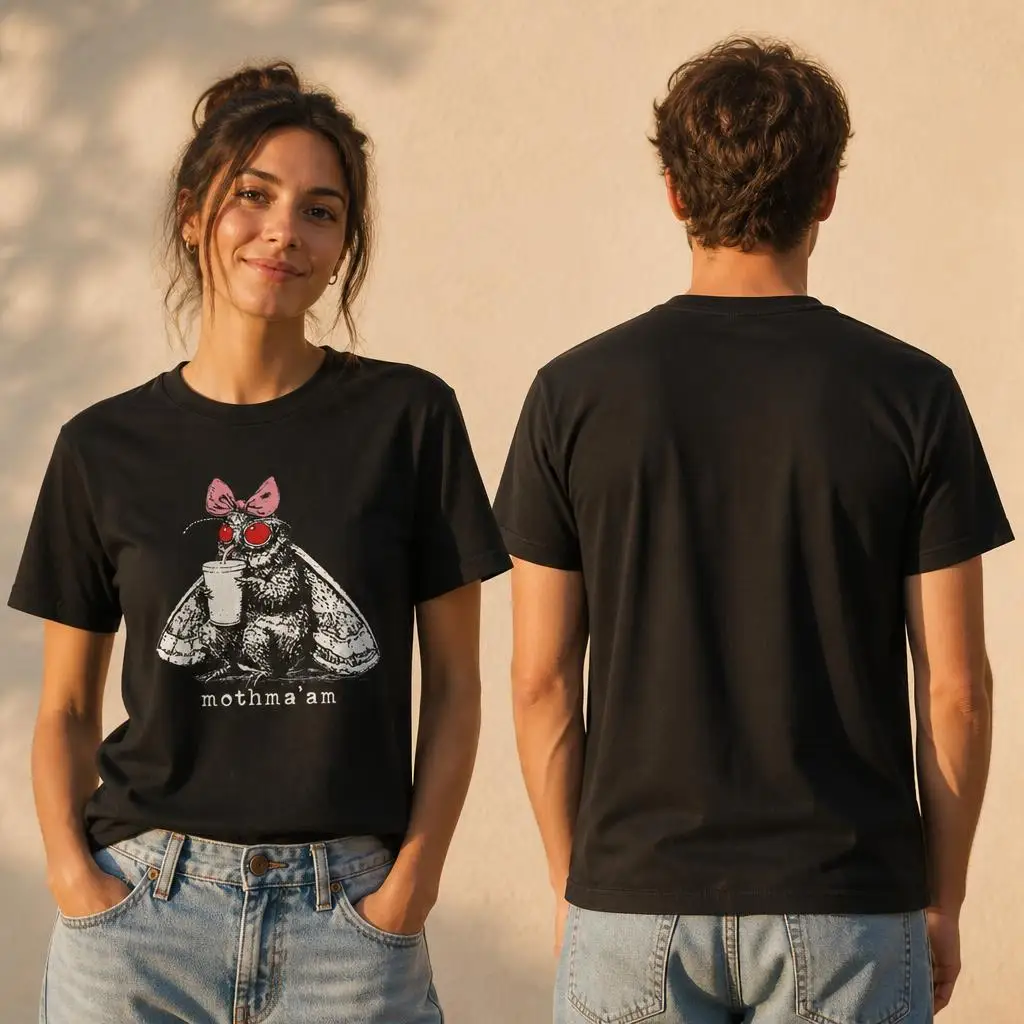 Mothma'am Lustiges Mothman-T-Shirt mit Kaffee-Motiv, Cryptid-Meme, Herren-T-Shirt, 100 % Baumwolle, Kleidung, lustiges Kurzarm-T-Shirt, Geschenk-T-Shirts – Detail 3