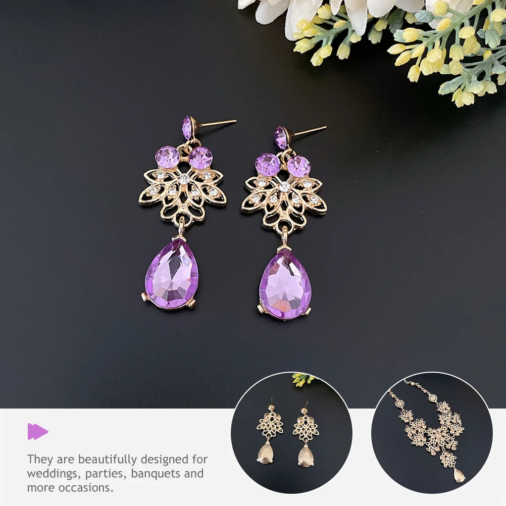 

1Set Crystal Teardrop Necklace Bridal Jewelry Set Wedding Party Accessories Exquisite Design Durable Luster Wedding Jewelry Set