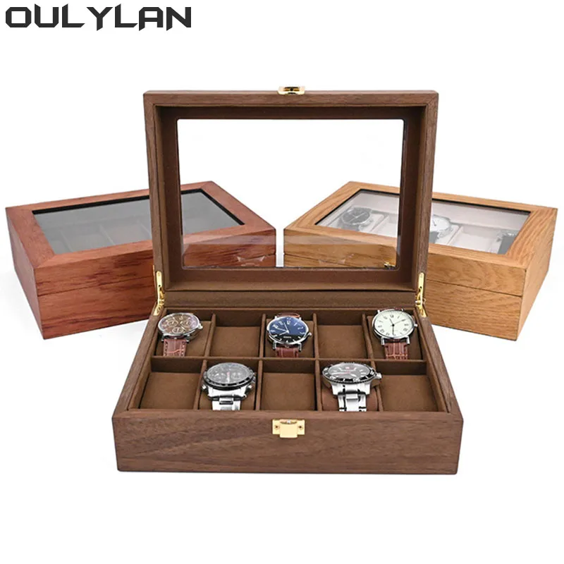 Wood Watch Jewelry Box Wooden Grain Watch Display Case 10 Slot Vintage Wood Watch Storage Box Organizer Walnut