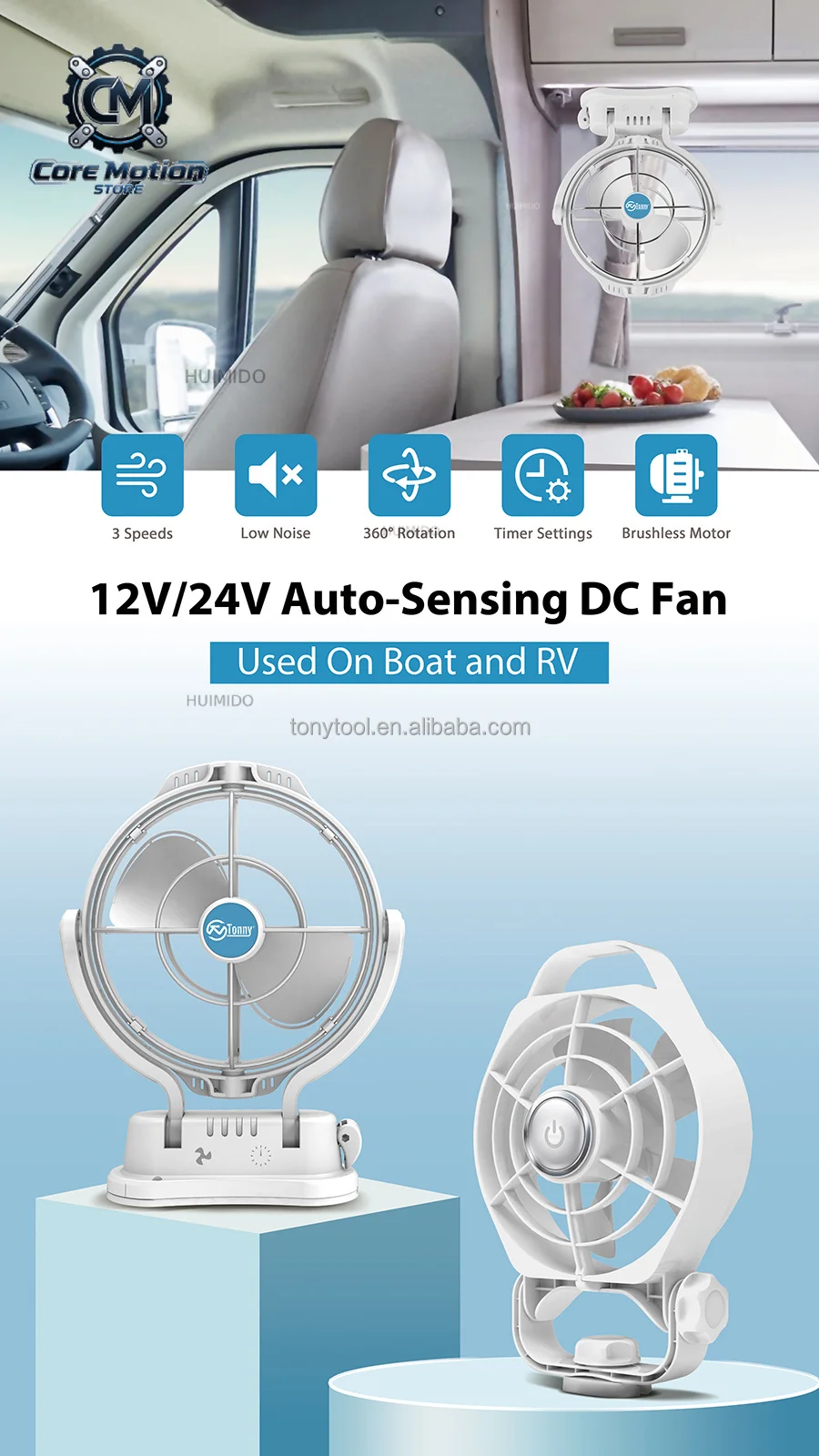 Noise Free RV Marine Fan 12V 24V - Energy Efficient Roof Vent Fan with Remote Control for RV/Boat Temperature Regulation
