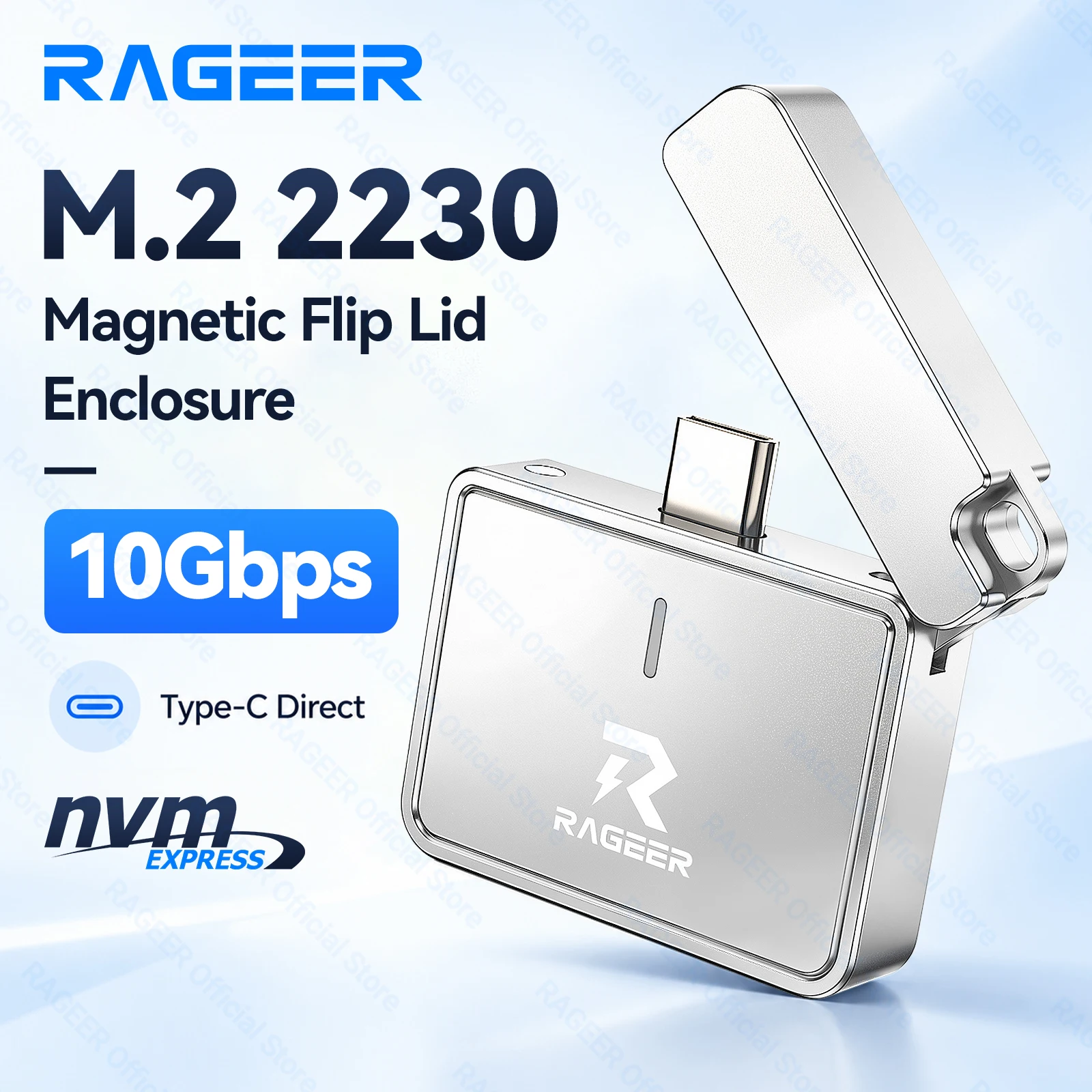 RAGEER M.2 NVMe SSD-behuizing, USB 3.2, 10 Gbps, aluminium behuizing, M.2 2230 SSD-behuizing met magnetische afdekking, Type-C-poort, 9210-chip.