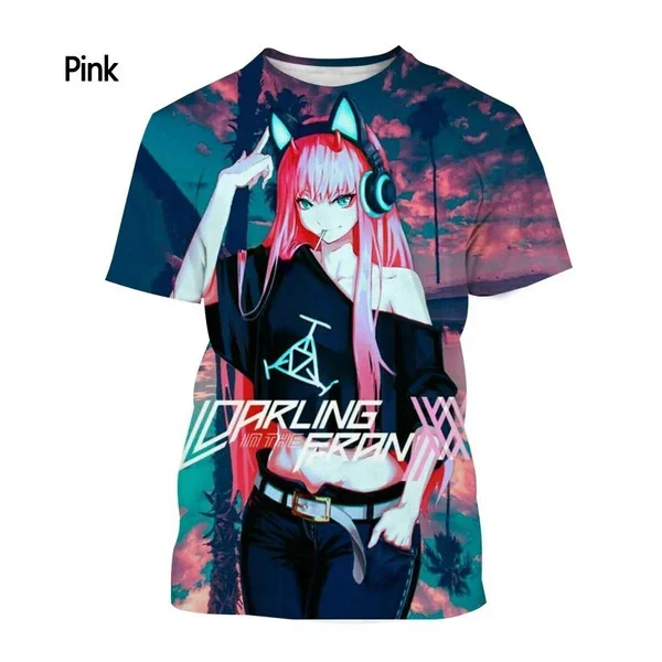 New Men's and Women's Summer Casual Short Sleeve Fashion DarlingIn The FRANXX Zero Two 3D Printed T-shirt Anime Shirt Top