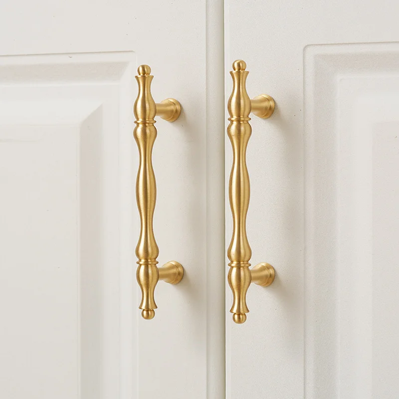 French Style T-bar Cabinet Door Handles Vintage Pure Copper Bronze Drawer Knob Handles For Kitchen Wine Wardrobe Cupboard Pulls