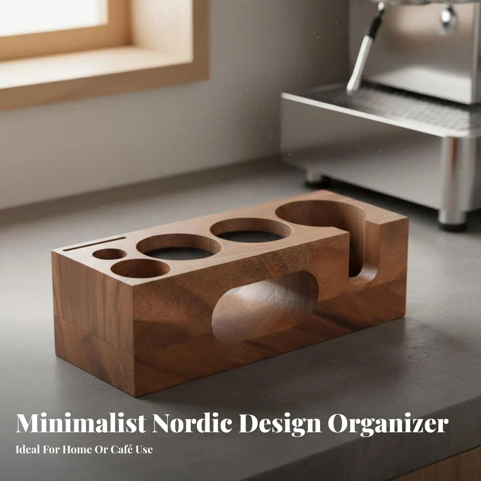Coffee Tamper Base Station for Espresso Accessories with Solid Wood Construction and Non Slip Bottom Mat
