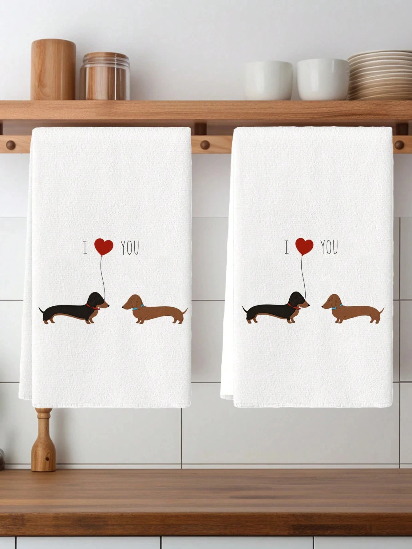 2PC Rustic Dachshund Kitchen Towels | Wiener Dog Print | Dish/Hand/Tea Towels | Cleaning Decor Gift for Kitchen Dining