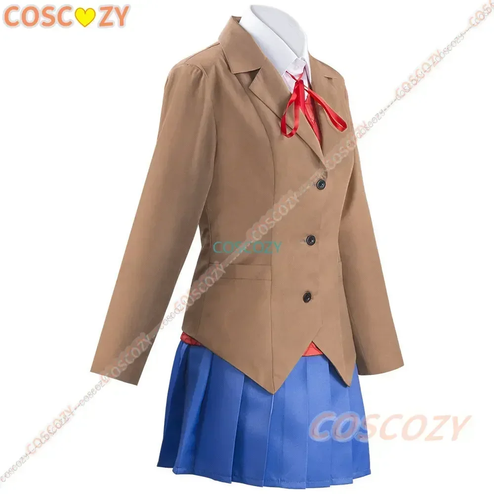 Personalizado anime doki doki literatura clube monika cosplay sayori yuri natsuki cosplay traje escola feminino uniforme marrom saia peruca