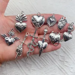 10Pcs Punk Gothic Skull Sword Charm Pendant Sword Piercing Heart Pendant Earring DIY Handmade Necklace Jewelry Making Accessorie