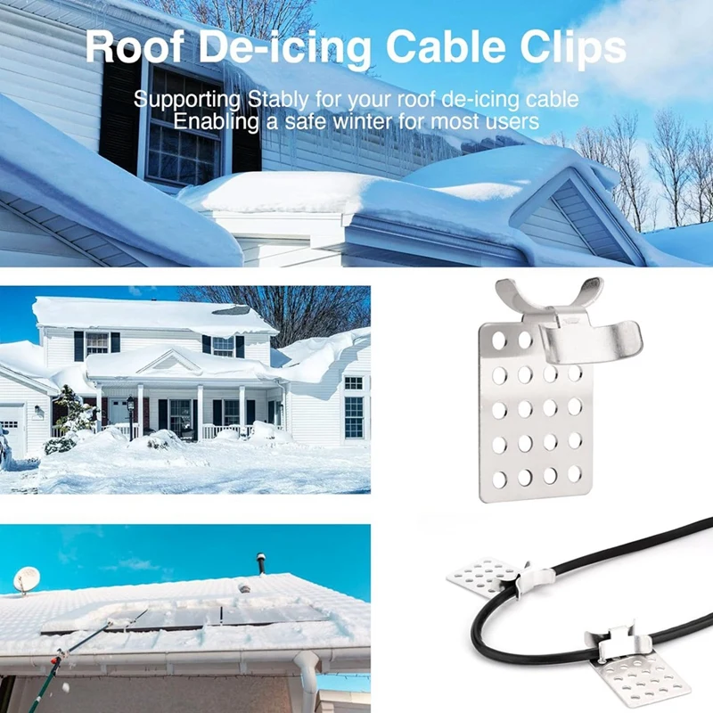 Roof De-Icing Cable Clips, 100 Pack Aluminum Roof Clips, Metal Clip, Heat Cable Roof Clip, De-Icing Cable Clamps