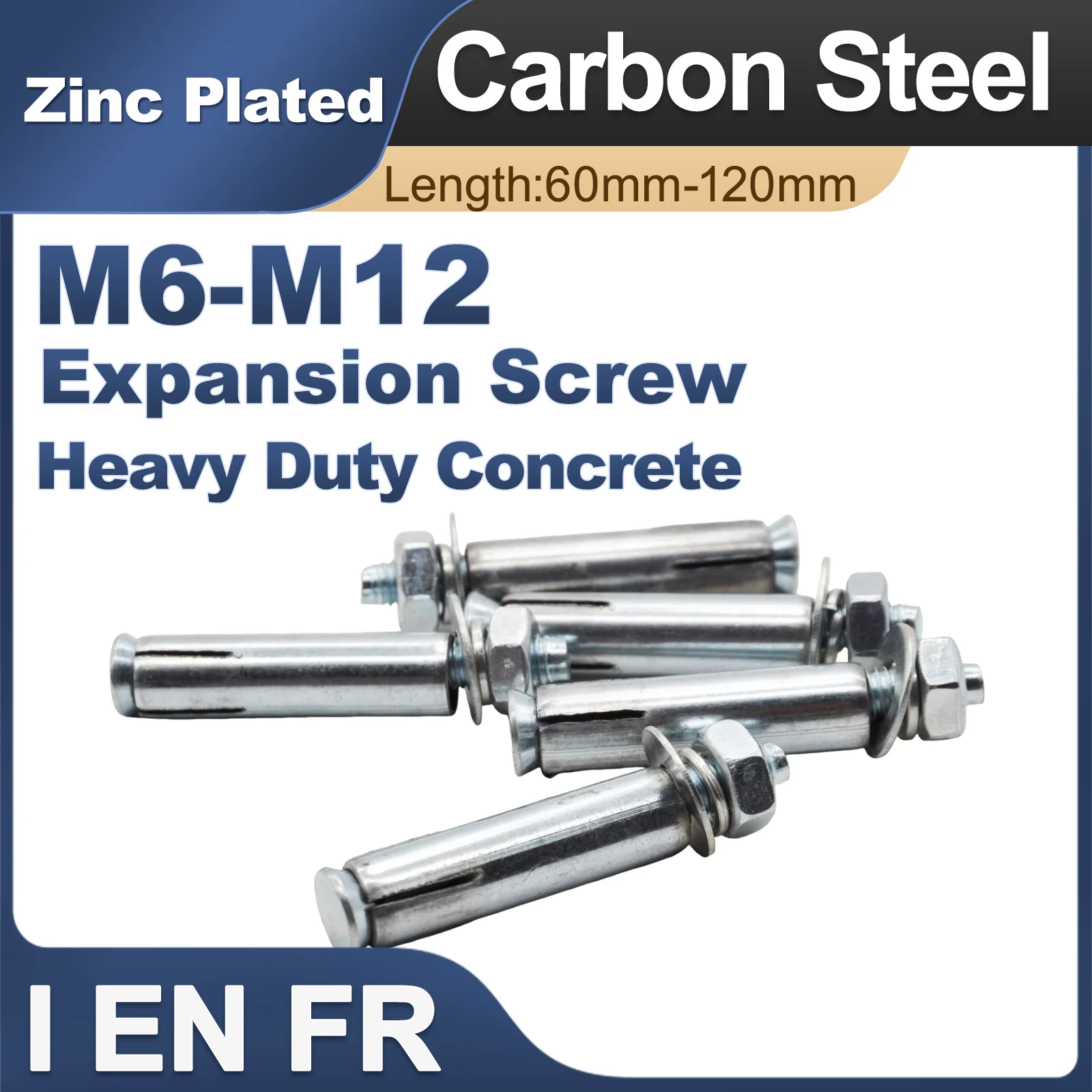 1/2Pcs M6 M8 M10 M12 Carbon Steel Zinc Plated Wedge Anchor Expansion Bolt Extended External Expansion Screw Length 60-120mm