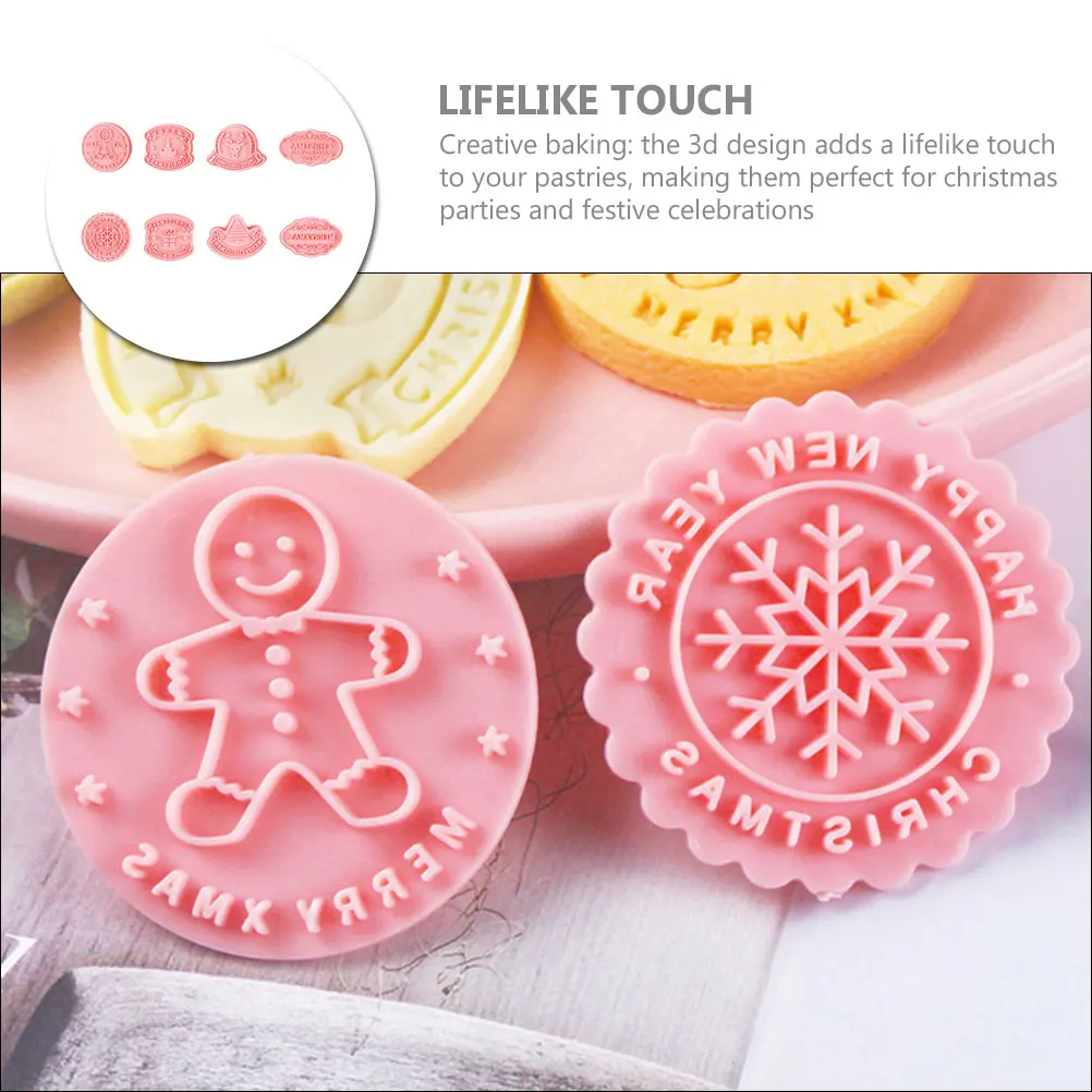 

8Pcs Christmas Cookie Cutters 3D Plastic Molds Press Stamps Baking Supplies for Festive Pastries Cookie Mold DIY Baking Molds