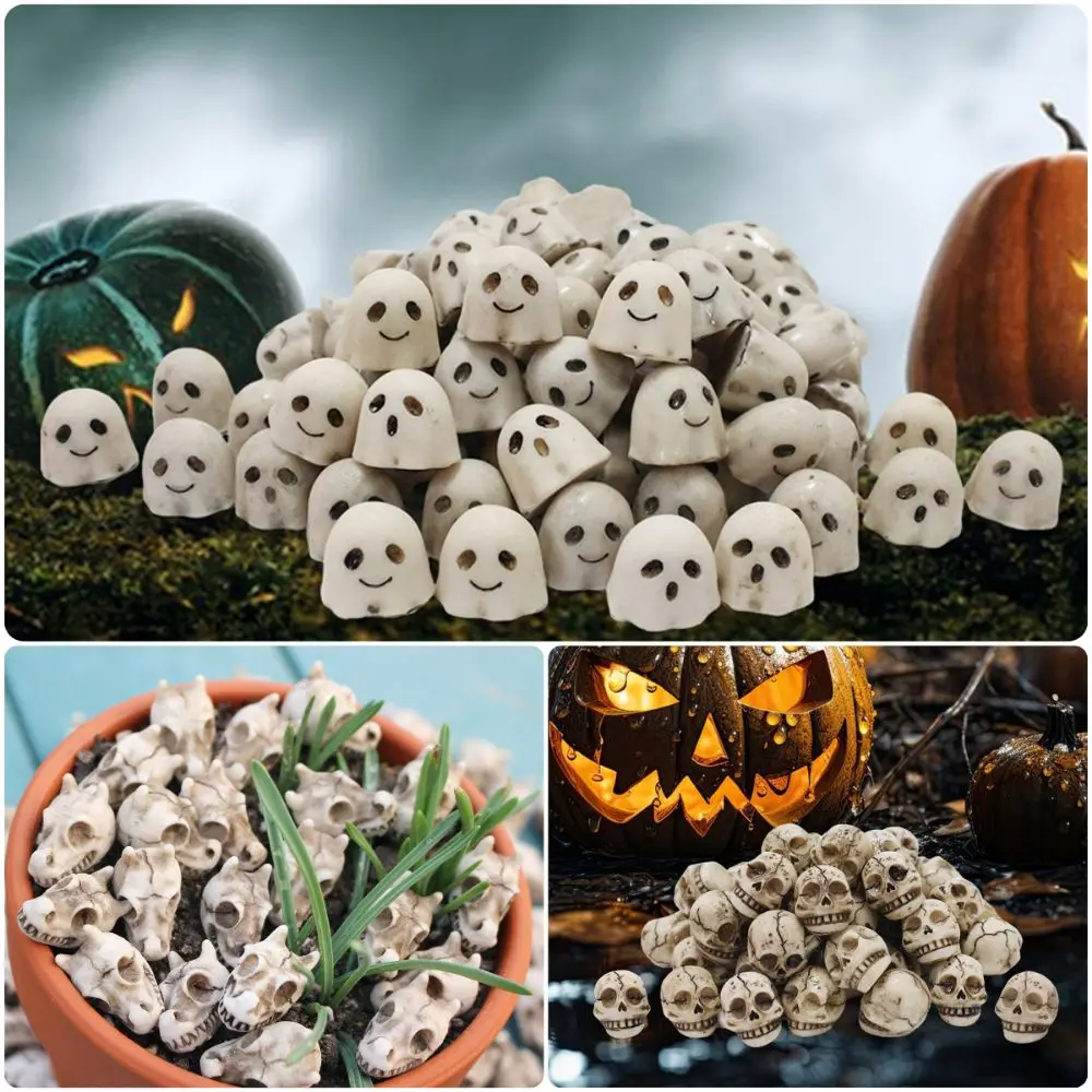 20PCS Resin Halloween Skull Figurine White Micro Landscape Ghost Decorative Statue DIY Lightweight Mini Skull Figurine