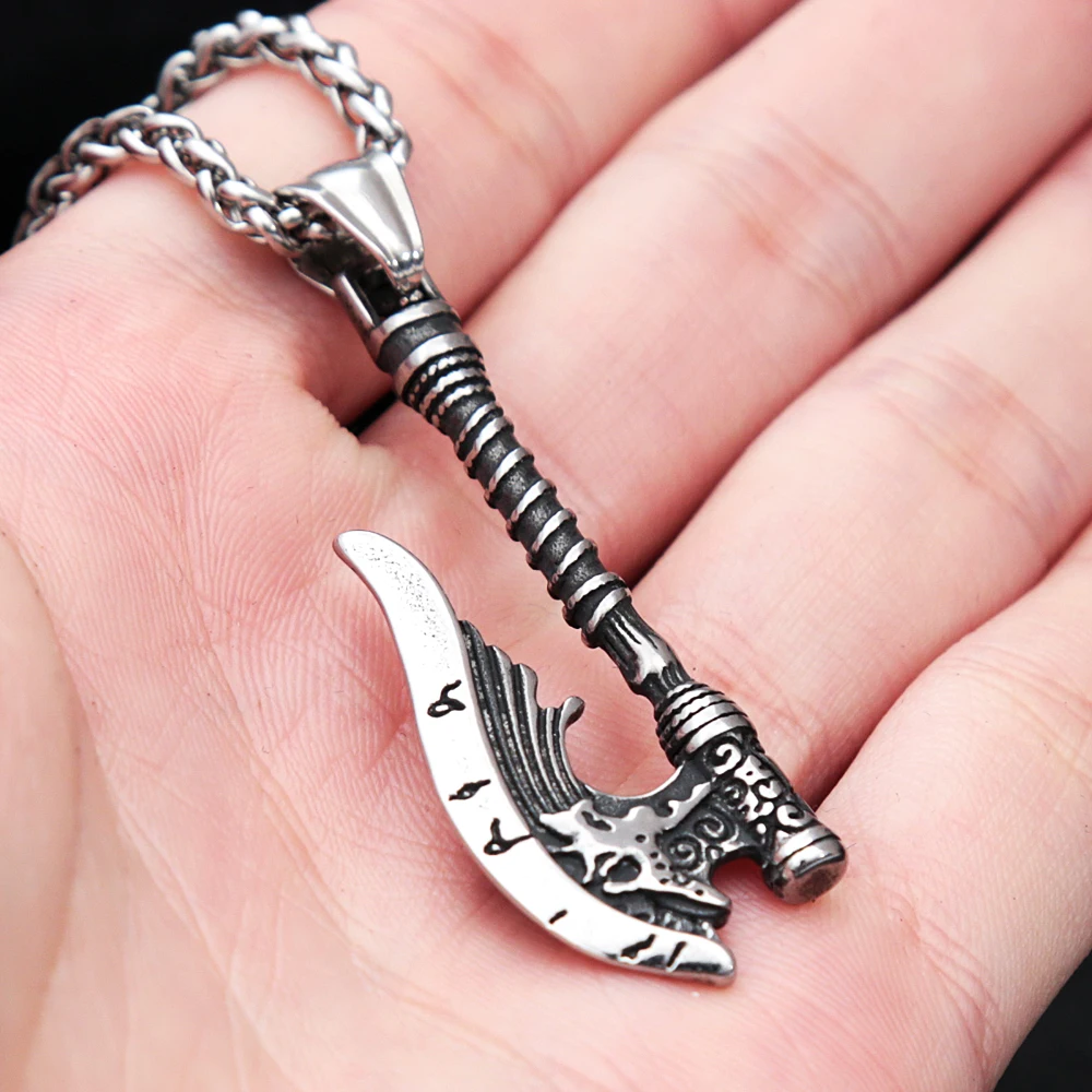 

Vintage Nordic Viking Axe Tiny Rune Necklace Stainless Steel Pendants For Men Women Biker Amulet Jewelry Gift Dropshipping