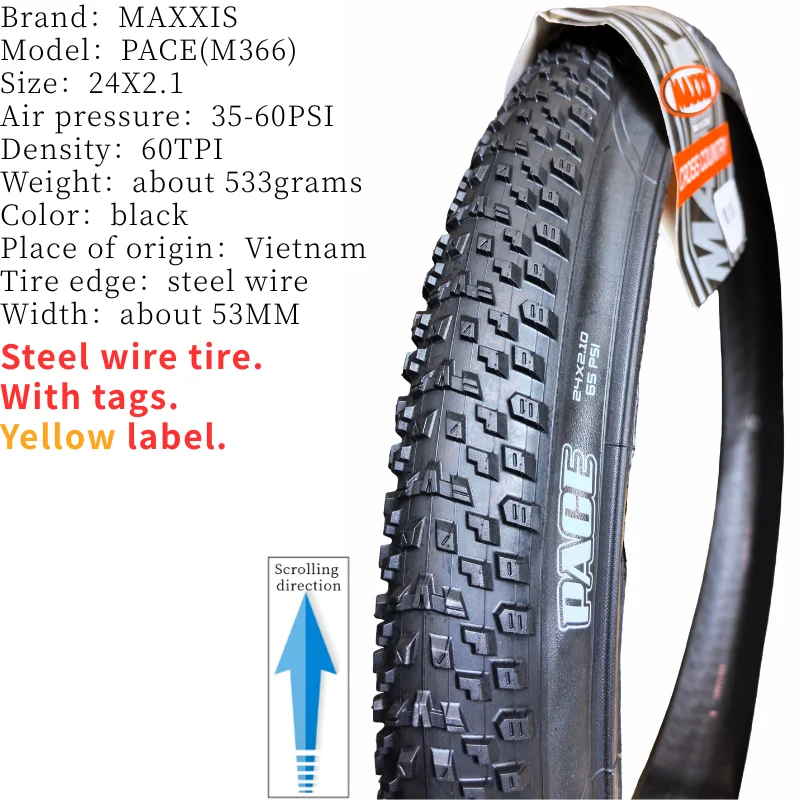 MAXXIS PACE M366 Ultraleichter Mountainbike-Reifen mit Stahldraht, verschiedene Größen 24/26/27,5/29 Zoll 1,95/2,1, einzelner MTB-Ersatzreifen – Detail 2