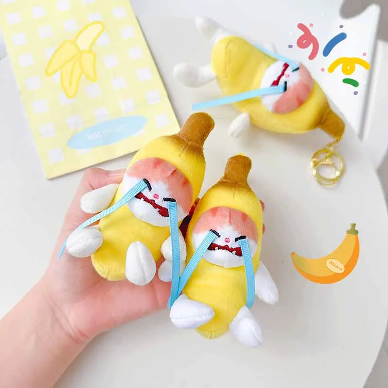 Creative Novelty Sound Crying Banana Cat Plush Doll Keychain Pendant Cartoon Cute Crying Cat Plush Backpack Pendant Funny Gifts