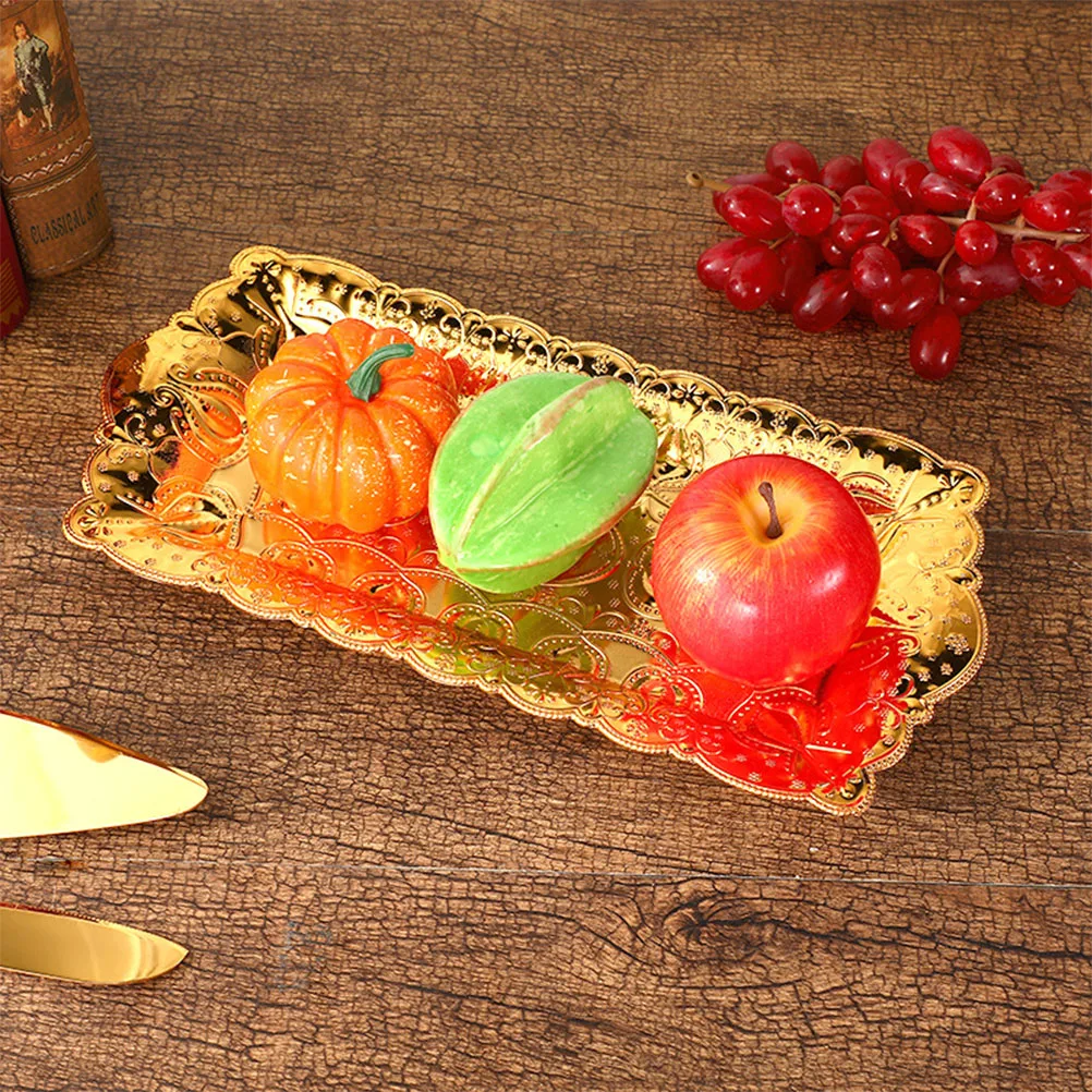

Golden Fruit Metal Rectangle Storage Serving Tray for Kitchen Party Food Platter Nut Dessert Snack Tray Elegant Design Long Life