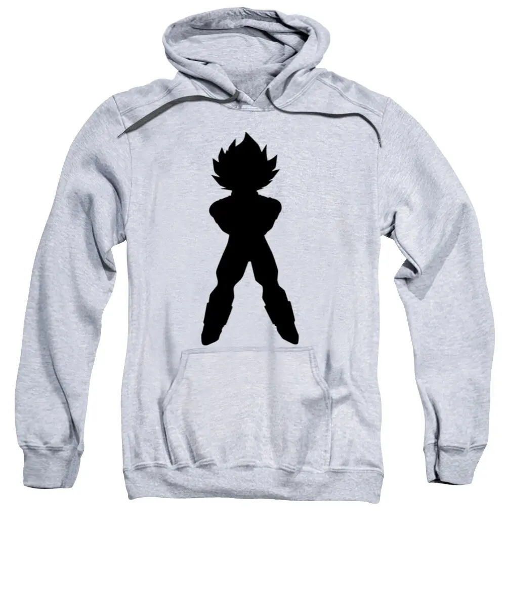 Felpa con cappuccio bianca con stampa sagoma Anime Fighter Tasca sul petto Arti marziali Posa Capelli a spillo Design Streetwear per adulti Bambini