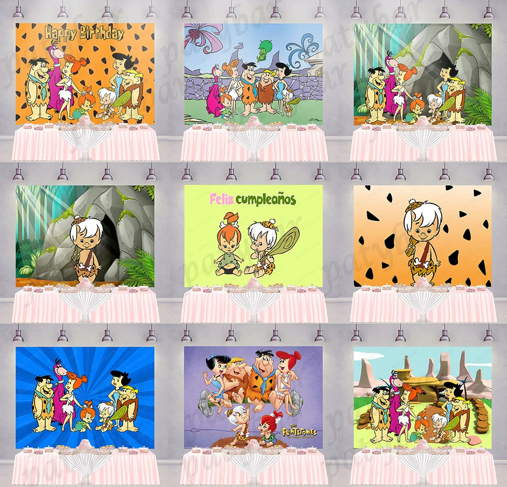 PatyBar Flintstone fotografía telón de fondo niños cumpleaños Baby Shower foto fondo azul cielo verde poliéster vinilo cabina Accesorios