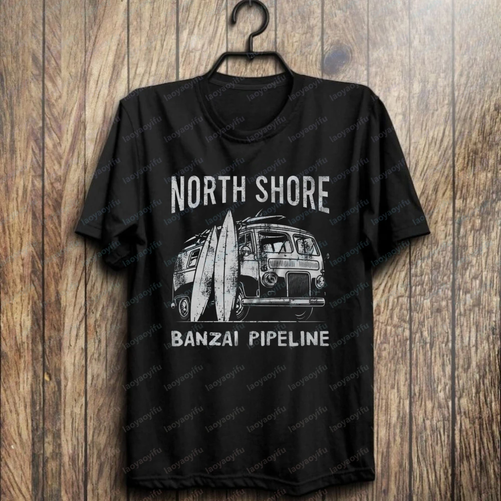 North Shore Oahu Hawaii Banzai Pipeline Surfing Short-Sleeve T-Shirt Casual Retro Style Summer Holiday Men's Short-sleeve Tees