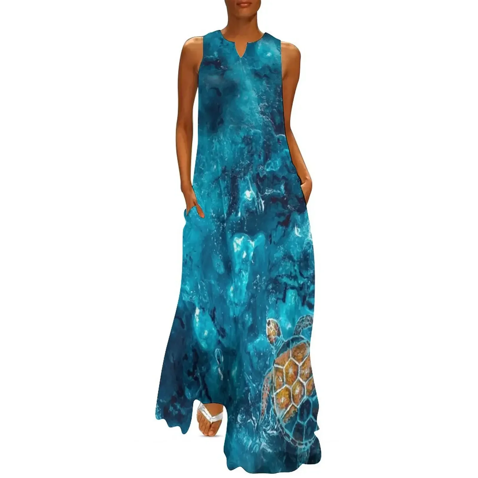 

Painted Turtle In Aqua Waters Long Dress clothes for women elegant women's dresses sale dresses for women Dress