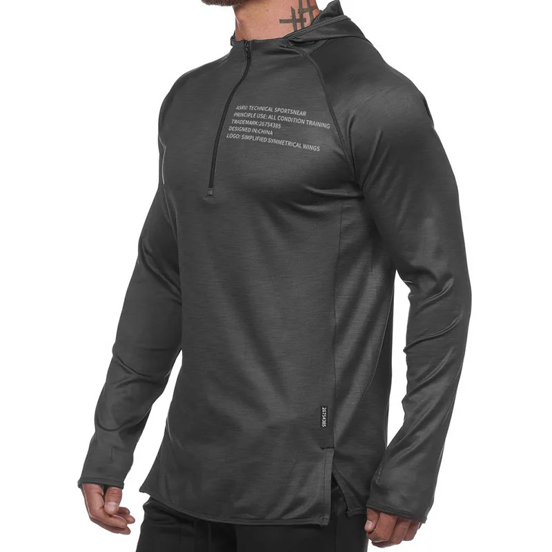 B&C Half Zip Hooded Pullover with Raglan Sleeve and Side Slit Athletic Top for Men Gym Training Running