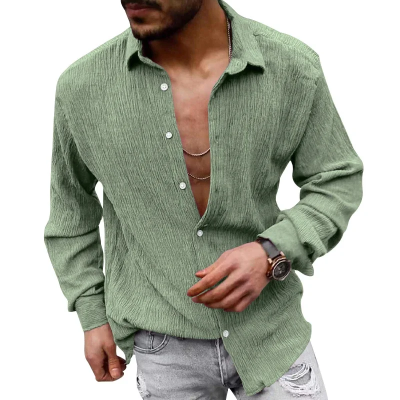 Camisas Vintage de lino y algodón para hombre, camisa holgada de manga larga, talla grande, informal, ropa de playa, Tops de solapa con botones a la moda