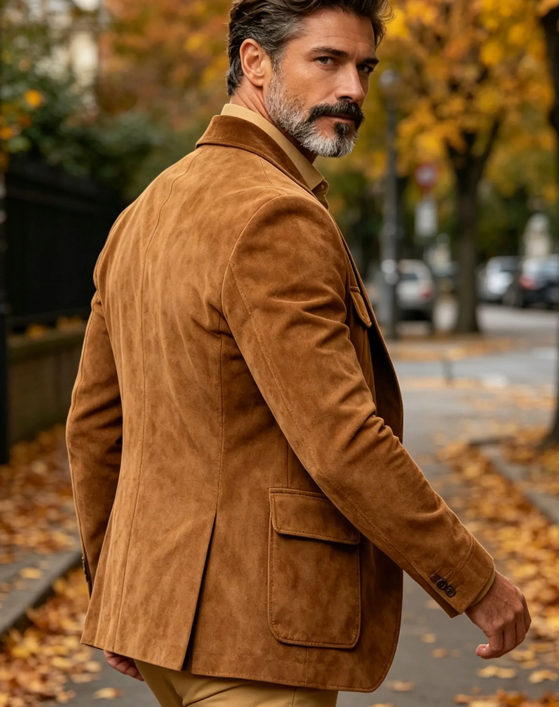 Men's Brown Suede Safari Blazer Vintage Slim Fit  Multi-Pocket Casual Hunting Jacket Fashion Comfortable Sport Coat For Daily image 5