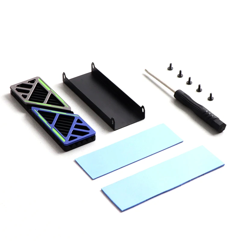 Dazzcold M.2 SSD Heatsink 2280 NVME NGFF Radiator Magnesium Aluminum Alloy PC Efficient Cooler + Thermal Silicone Pad, Blue/Red