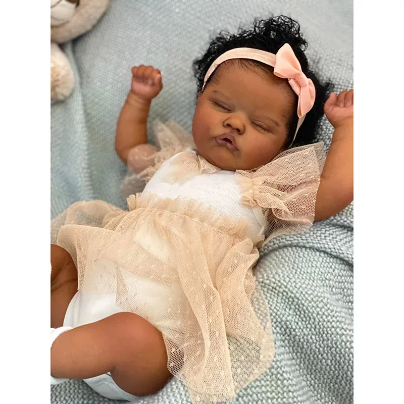 18 นิ้วเด็กทารก Reborn Quinbee ทารกแรกเกิดตุ๊กตาเหมือนจริง Soft Touch Cuddly Baby Dark ผิวภาพวาด 3D ผิวมือรากผม