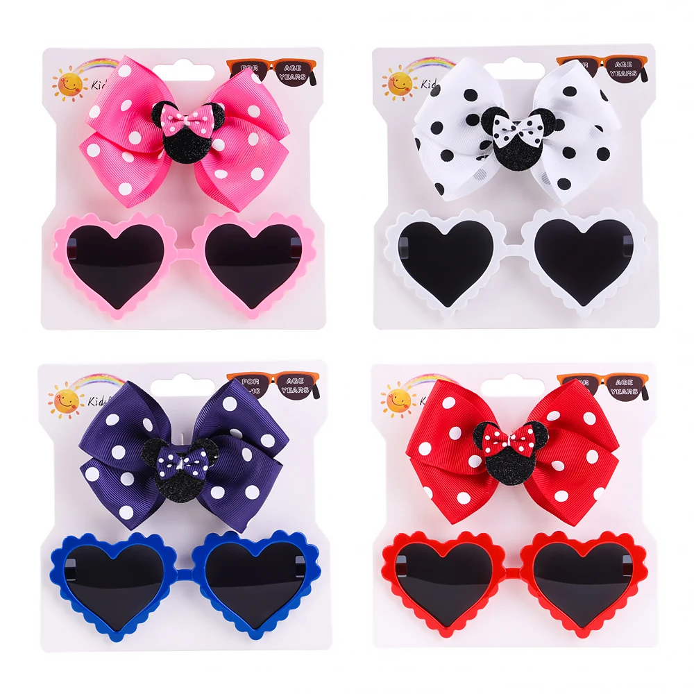 2Pcs/Set Baby Hairpin For Child Cute Bow Heart Shaped For Newborn Protective Sun Glasses Girl Seaside Vacation Hair Accessories