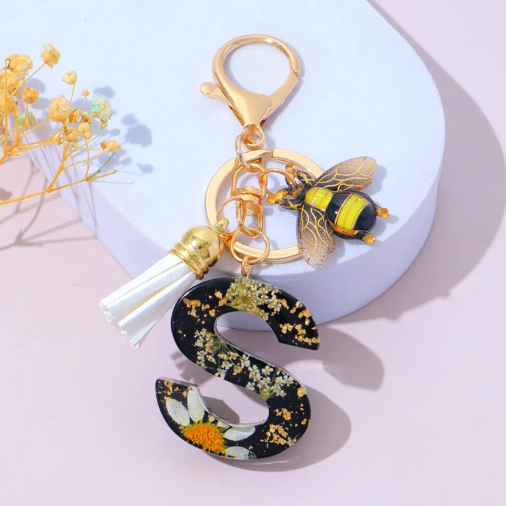 Fashion Bee Daisy Dried Flower Keychains Resin