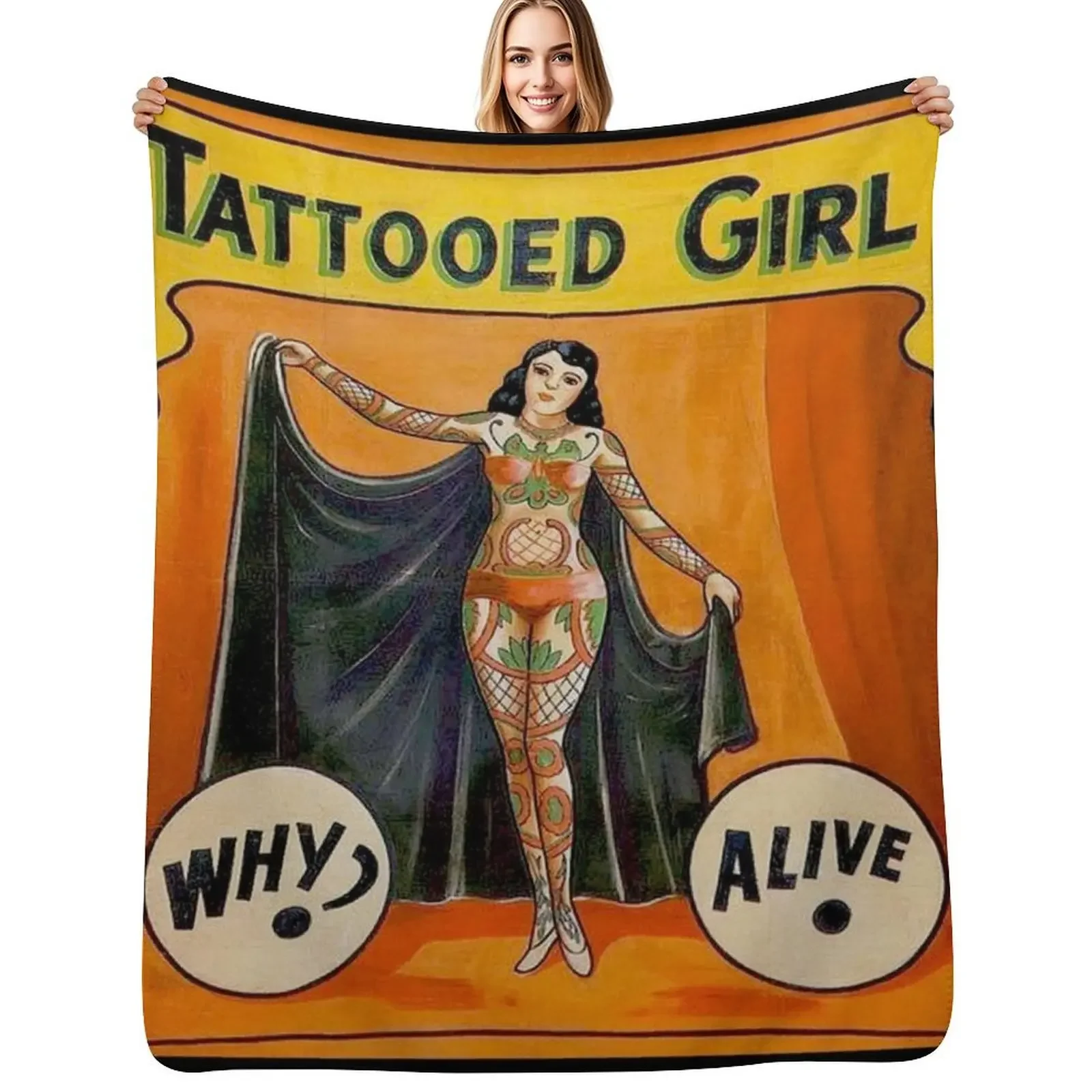 

TATTOOED GIRL : Vintage Circus Sideshow Advertising Print Throw Blanket Fashion Sofas Sofa Quilt Retros Picnic Blanket
