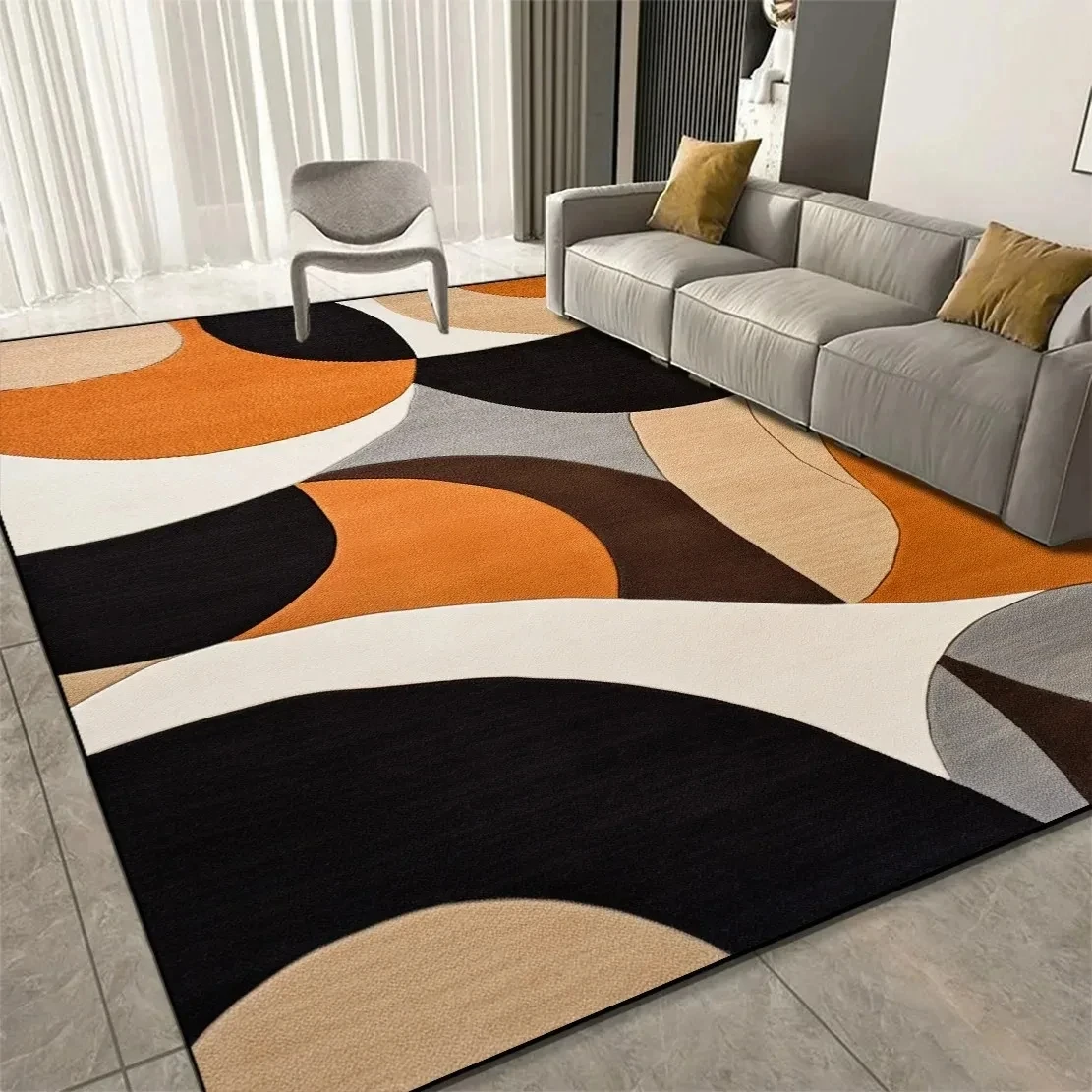 Modern Geometric Color lock Rectangle Area Rug,Abstract Circle Patchwork Printed Floor Carpet,Minimalist Living Room Decor
