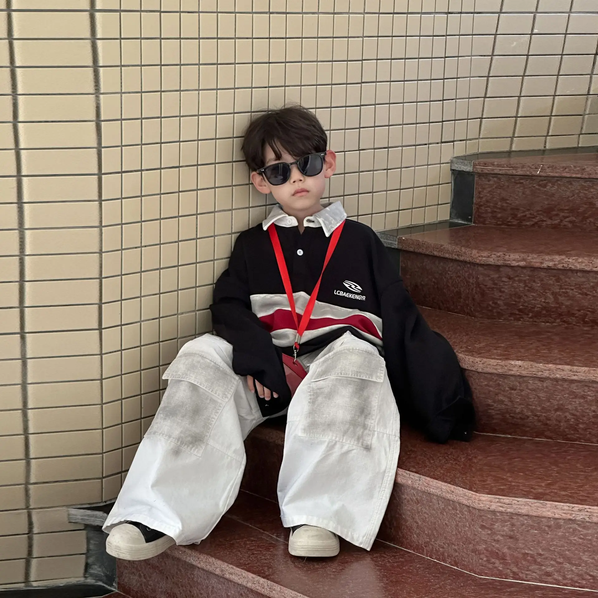 Jungen Spleißen Gestreiften Polo-Shirt Pullover 2025, Herbst Neue Amerikanische Retro Kinder Top Frühling und Herbst Kinder der Kleidung